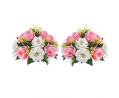 Martine Mall Künstliche Blumen 2 Packungen künstliche Rosen Blumenstrauß Blumenstrauß 15 Köpfe Kunststoff Rosen für Hochzeit Tischdekoration Party Valentinstag Zuhause Dekoration Pack of 2 Rose