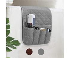 VNOM Sofa Armlehne Organizer Anti-Rutsch-Armlehnen-Sessel Nachttisch Ablage Organizer für Liege Couch mit 5 Taschen für Handy TV Fernbedienung Zeitschriften grau