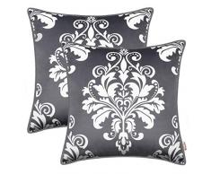 BRAWARM Kissenbezüge aus Fleece, für Couch Sofa, Bett, Vintage, massives Damast, Blumenmuster, weicher Samt, mit Paspelierung, Heimdekoration, 2 Stück Traditionell 18 X18 Inches - 2 Pcs dunkelgrau