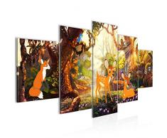 Bilder Kinderzimmer Wald Tiere Wandbild Vlies - Leinwand Bild XXL Format Wandbilder Wohnzimmer Wohnung Deko Kunstdrucke Orang 5 Teilig - MADE IN GERMANY - Fertig zum Aufhängen 022753c