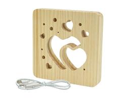 Kögler AmbiWood, LED Holzschnittlampe Herzen, Dekolampe aus Holz mit warmweißem Licht, mit USB-Stromkabel und Schalter, ca. 19 x 19 x 3 cm groß, für ein stimmungsvolles Ambiente, bunt