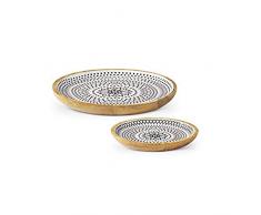 K&K Interiors Teller, Holz, emailliert, Schwarz/Weiß, 2 Stück