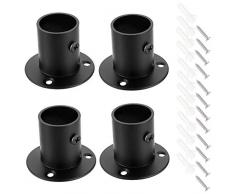 OwnMy 4 Packungen Edelstahl Stangenhalter Flansch Stangenhalter Wandbefestigung Rohrhalter mit Schrauben für Schrank Kleiderschrank Duschvorhangstange schwarz (passend für 25 mm)