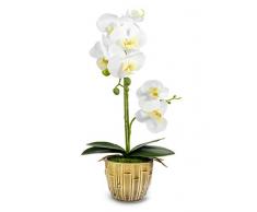 Dahlia Kunstpflanze Orchidee mit Keramiktopf Bambus-Topf: Weiß
