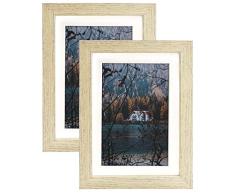 Frametory Bilderrahmen mit elfenbeinfarbener Matte für Foto, Glatte Holzmaserung, Staffeleiständer, Sägezahnaufhänger, Echtglas, Querformat/Hochformat, Wand/Tisch 5x7 (2-Pack) Rustikales Beige