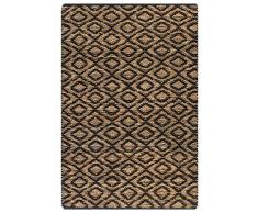 vidaXL 133212 Teppich Handgewebt Stoff Jute 160x230cm Webteppich Läufer Wohnzimmer, Naturfarben und Schwarz, Größe: 160 x 230 cm (B x L)