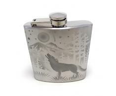 Hand geätzt Edelstahl Fläschchen sandgestrahlt (Sand geschnitzt) Upgraded 304 ss mit Trichter 6 Ounce Howling Wolf Moon Forest Mountain