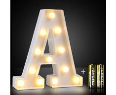 DEKIRU LED Festzelt-Buchstaben-Lichter, 26 beleuchtete Alphabet-Wandbuchstaben und 10 Zahlen-Lichter für Hochzeit, Geburtstag, Party, Weihnachten, Nachtlicht, Hausbar, Dekoration, Batterien im Lieferumfang enthalten weiß