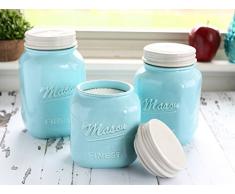 Einmachglas Küchenkanister-Set - Set mit 3 Küchenkanistern - Große, runde Keramik-Sets für Vintage-, Rustikal- oder Bauernhaus-Look - Aufbewahrung für Mehl, Zucker, Tee, Kaffee und mehr (Blau)