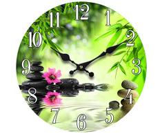 Wanduhr, Glas, Serene-Szene, dekorativ, 33 cm, Zen-Motiv, perfekte Dekoration für Küche, Badezimmer, Büro, rustikal, batteriebetriebene Uhren, tolles Thema für Schlafzimmer, friedliche Dekoration, tickendes Wasser