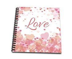 3dRose db_254363_3 rosa und rosa Herzen Bordüre Wort Liebe weiß Hintergrund Hochzeit Valentinstag Mini Notizblock 4x4