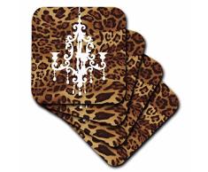 3dRose CST 26425 _ 2 braun mit weiß Kronleuchter Leopard Modische Soft Untersetzer, Set von 8