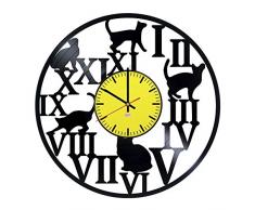 RomanticStuffStore Wanduhr aus Vinyl, Motiv: Katzen – Einzigartige Wohnzimmer-Wand-Dekoration – Geschenkidee für Kinder, Freunde, Mädchen – lustige Tier-Silhouette einzigartige Moderne Kunst