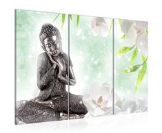 Bilder Feng Shui Buddha Wandbild 120 x 80 cm Vlies - Leinwand Bild XXL Format Wandbilder Wohnzimmer Wohnung Deko Kunstdrucke Grün 3 Teilig - MADE IN GERMANY - Fertig zum Aufhängen 019131b