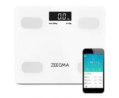 ZEEGMA Gewit Personenwaage Waage mit Körperfett Personenwaage Digital Analyse von bis zu 17 Körperparametern präzise Messung LCD Gewichtsmessbereich bis zu 200 kg (Weiß)