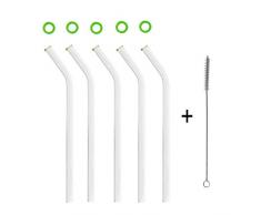 KOCH Glas Trinkhalm, gebogen, limone, mit Bürste, 5er Set