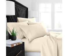 Bettlaken-Set, einfarbig, bedruckt, Leinen, Fadenzahl 400, 100 % Baumwolle, langstapelig, passend für Matratzen bis 38,1 cm tiefe Taschen, weicher Satin, Baumwolle, Bettlaken und Kissenbezug, luxuriöse Bettwäsche Twin-XL Ivory Solid