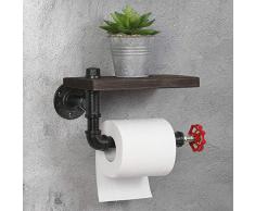 HAITRAL Toilettenpapierhalter mit rustikalem Holzregal