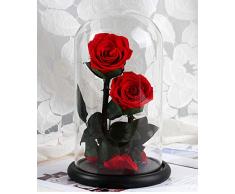 Baobab s Wish erhalten Frische Blume, enchanted Echte Rosenblätter, natur Eternal Life Rose in Glasglocke mit Geschenk-Box für Valentinstag, Muttertag, Geburtstag, Jahrestag, Hochzeit One Size königsblau