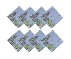 Newbridge Bunny Wiese Oster- und Frühlings-Tischdecke – Adorable Bunny Rabbit and Blue Gingham Karo Druck, pflegeleicht, fleckenabweisend Landhausstil Set of 8 Napkins Hasenwiese