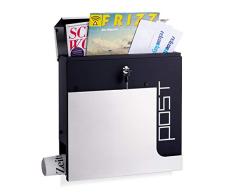 Relaxdays, Silber Design Briefkasten, abschließbar, mit Zeitungsrolle, DIN A4, großer Postkasten, HBT: 37 x 37 x 11 cm, Standard