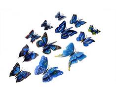 Tupalizy 12 Stück Doppelflügel 3D Schmetterling Wandaufkleber Aufkleber DIY Kunst Basteln Dekoration für Fenster Kühlschrank Kinder Mädchen Baby Schlafzimmer Klassenzimmer Badezimmer Home Office Geburtstag Party blau