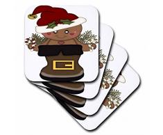 3dRose niedlicher Lebkuchenmann mit Weihnachtsmütze in einem Nikolausstiefel Illustration – weiche Untersetzer, Set von 8 (CST_217082_2)