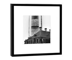 COGNOSCO - Fotografie im Holzrahmen: Hauptwache mit Commerzbank Turm Frankfurt - Fotodruck - Format 27 x 27 cm - Rahmenfarbe schwarz - Hochwertiges Wandbild, Geschenkidee oder Souvenir aus Hessen