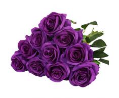 Nubry 10 künstliche Seidenrosen Blumenstrauß lebensechte künstliche Rosen für Hochzeit Zuhause Party Dekoration Event Geschenk violett