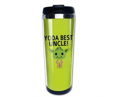 Hasdon-Hill Lustige Reisetassen für Frauen Männer Dad Mama Yo-da Best Onkel Kaffeetasse Teetasse Edelstahl Tasse für süße Star Fans Freunde Geburtstag 340 ml One Size schwarz