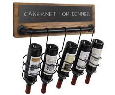 MyGift Weinregal Industrie für Holz & Rohr Design Wand montiert Wein Flasche Rack mit Kreidetafel Label