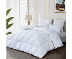 HOMBYS Luxuriöse weiße Daunen Tröster King Size Bettdecke Ganzjahresdecke einfarbig weiß antiallergen 240 + Fadenzahl 300 + Füllkraft 100% Baumwolle Shell Daunen Fasermischung dicht mit Tabs Queen weiß
