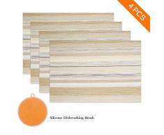 sayopin Platzdeckchen 4er Set Hitzeisolierend Fleckenabweisend Platzsets für Esstisch Durable Cross Weave Woven Vinyl Kitchen Table Mats Platzset Yellow Stripes