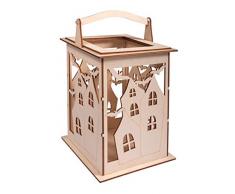 Rayher 62895505 Holz Laterne Fledermaus, mit Griff, 15,3 x 15,3 x 26,5 cm, Holzbausatz, 15-tlg.;Windlicht, für LED-Kerze, Lichterkette, Laterne Helloween