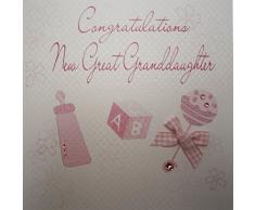WHITE COTTON CARDS Glückwunschkarte Great Granddaughter, handgemacht, Pink und Rassel