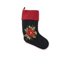 K&K Interiors 53126B Weihnachtsstrumpf, Bestickt, 38,1 cm, Schwarz/Rot