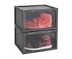 LifestyleEssential – Schuhablage vorne – Schuhaufbewahrung Container – Acryl Sneaker Box – Schuheimer – faltbar – stapelbar – für Männer Frauen – 2 Boxen pro Paket 3-Long-Side-Lid-Style-B-Black schwarz