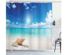 Muscheln Decor Vorhang für die Dusche Set by ambesonne, Muscheln und Perlen auf Sandstrand Tropical Ocean dreamiest Coastal Charm Bild, Badezimmer Zubehör, 69 W x 70l Zoll, Türkis Creme