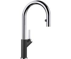 Blanco Carena-S Vario, Küchenarmatur - Einhebelmischer, mit verdeckter ausziehbarer Brause mit Umschalt-Funktion, Wasserhahn für die Küche, Silgranit-Look, anthrazit-Chrom, Hochdruck, 1 Stück, 521358
