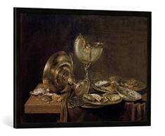 Gerahmtes Bild von Willem Claesz. Heda Stilleben mit Nautiluspokal, Kunstdruck im hochwertigen handgefertigten Bilder-Rahmen, 80x60 cm, Schwarz matt