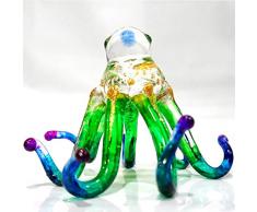 Sansukjai Octopus Figuren aus Glas, handbemalt, geblasen Glaskunst, Geschenk-Dekoration, Grün