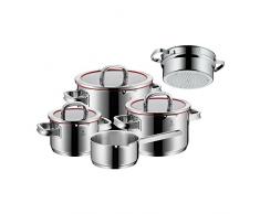 WMF Function 4 Topfset 5-teilig, Cromargan Edelstahl poliert, Töpfe mit Glasdeckel, 4 Abgießfunktionen, Induktionstöpfe, Topf Induktion, Innenskalierung, unbeschichtet