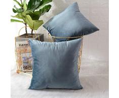 MERNETTE Velvet Soft Dekorative Quadratisch Überwurf Kissen Bezüge Kissen Fällen Set Kissenbezüge für Sofa Schlafzimmer Auto Stuhl 18x18,2 Pieces Velvet Grey Light Blue