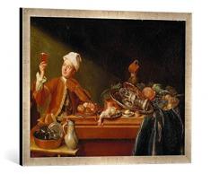 Gerahmtes Bild von Peter Jakob Horemans Stilleben mit Geigenspieler, Kunstdruck im hochwertigen handgefertigten Bilder-Rahmen, 70x50 cm, Silber Raya