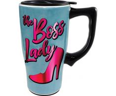 Spoontiques 12861 Boss Lady Ceramic Travel Mug, 18 ounces, Blue