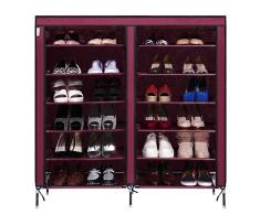 2 Reihen 6 Etagen 12 Gitter 4 Taschen außen Tragbares Schuhregal Aufbewahrung Schuhe Schrank Organizer Schrank mit Stoffbezug (Kaffee)