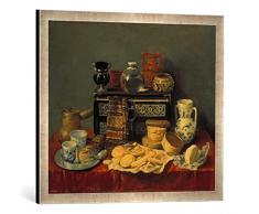 Gerahmtes Bild von Antonio de Pereda Stilleben, Kunstdruck im hochwertigen handgefertigten Bilder-Rahmen, 70x50 cm, Silber Raya