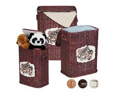 Relaxdays Aufbewahrungskorb 3er Set, Deckel, handgefertigt, Spielzeug & Wäsche, Rattankorb, vers. Größen, rotbraun, 3 Stück