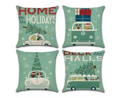 Carrie Home Kitty Pet Kissenbezug Home Decor Baumwolle Leinen Cute Cat Kissen Dekorative Überwurf Kissenbezug 45,7 x 45,7 cm, 4 Stück Square 18 Inches Christmas Tree and Green Car