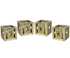 Flair Flower 020696N Windlicht Teelichthalter Adventskerzenhalter Kerzenhalter Stern mit Glaseinsatz aus Holz 4er Set, Natur, ca. 10x10x10 cm